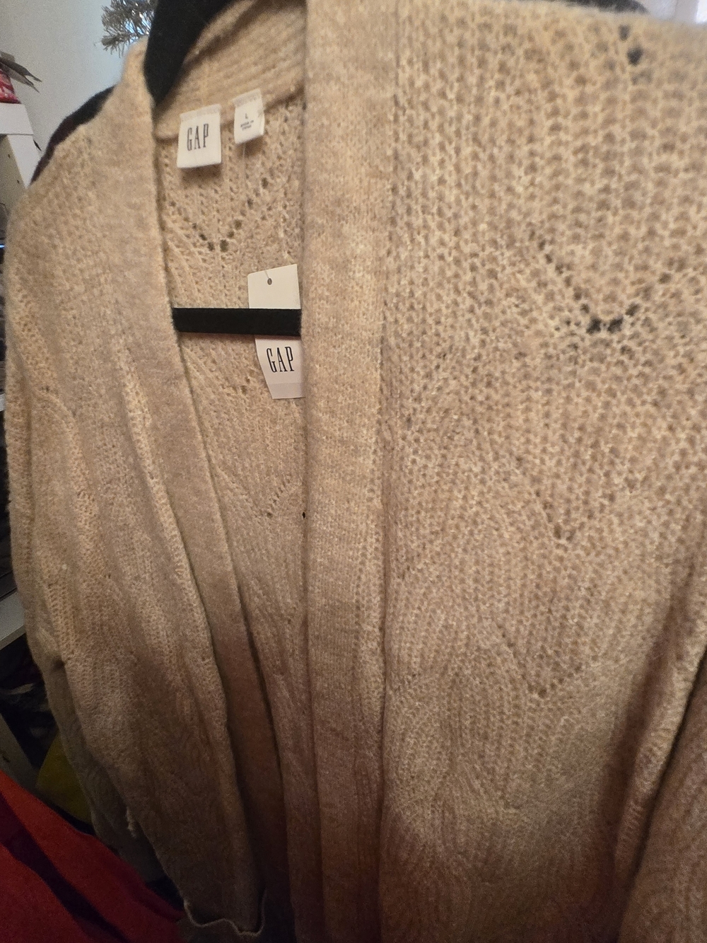GAP Women's Beige Open-Front Knit Cardigan